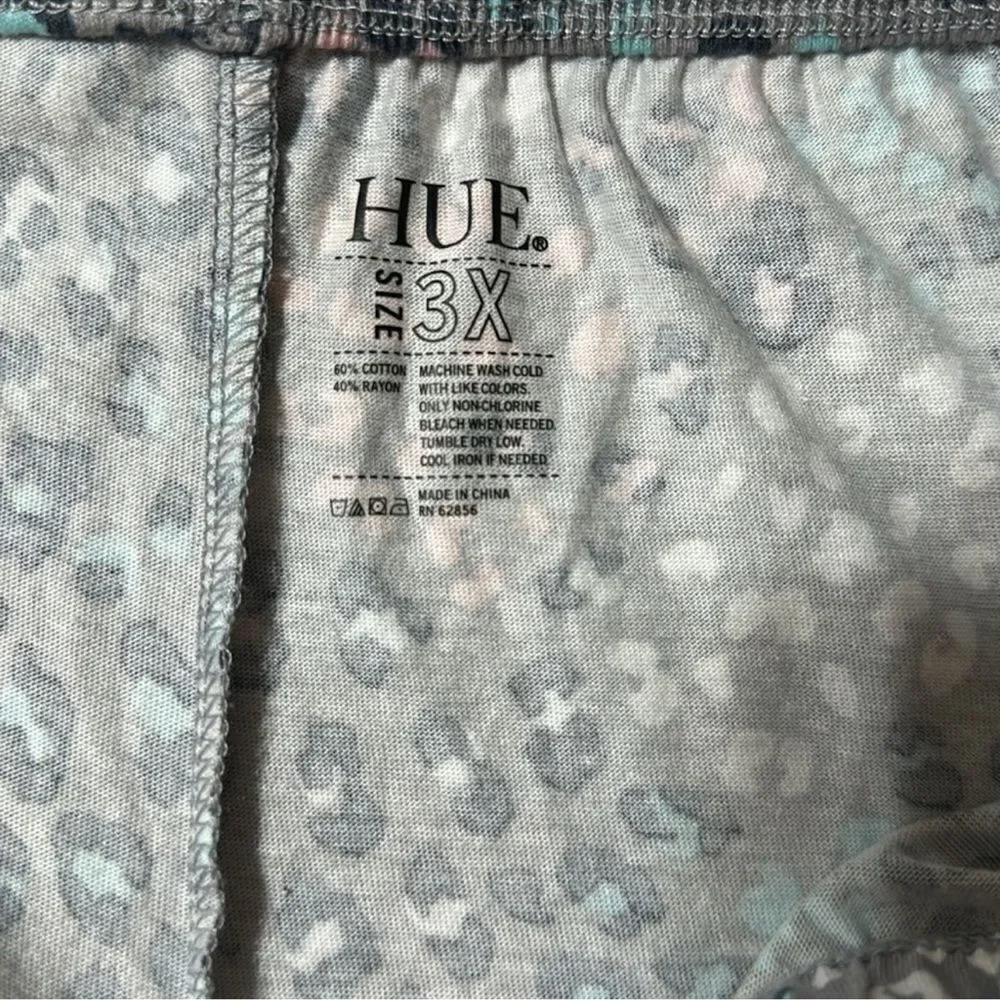 HUE 3X Alloy Leopard Animal Print Gray Teal Pink Cotton Blend PJ Pants NWOT